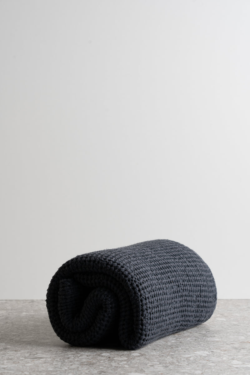 Linen Blend Waffle Throw - Dark Grey