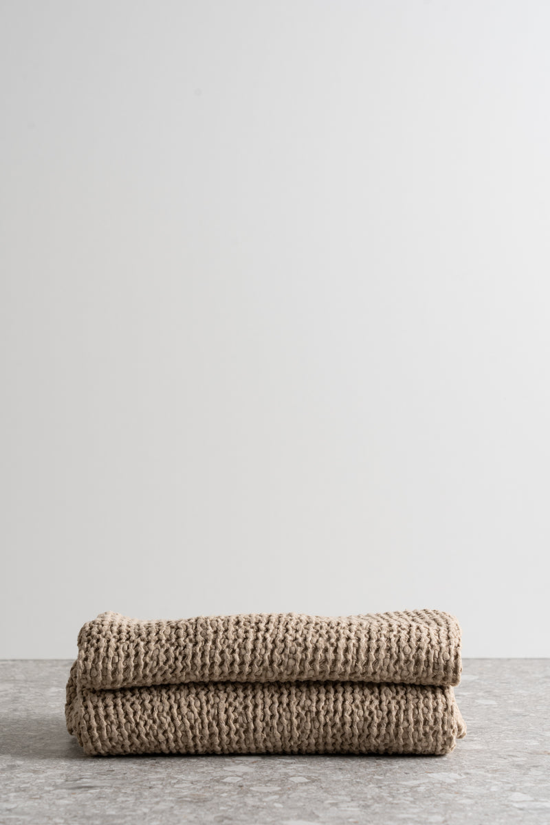 Linen Blend Waffle Towel - Beige