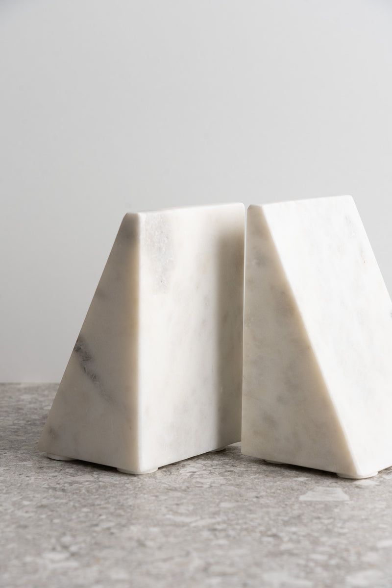 Set of 2 Marble Bookends - White