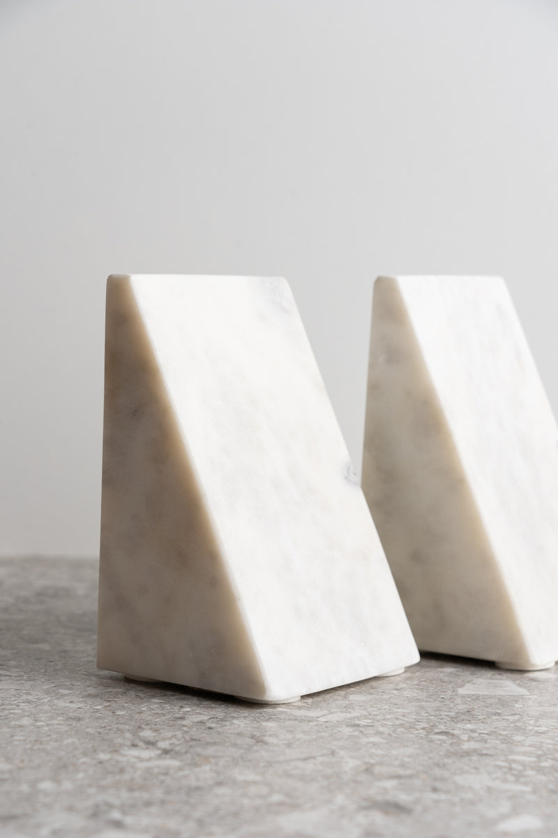 Set of 2 Marble Bookends - White