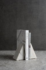 Set of 2 Marble Bookends - White